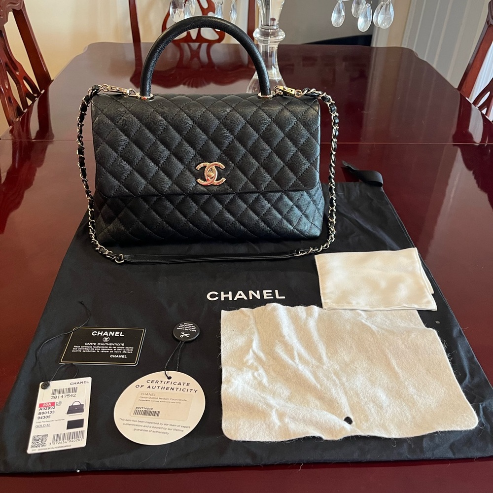 Chanel Medium Coco Top Handle Black Caviar Gold Hardware